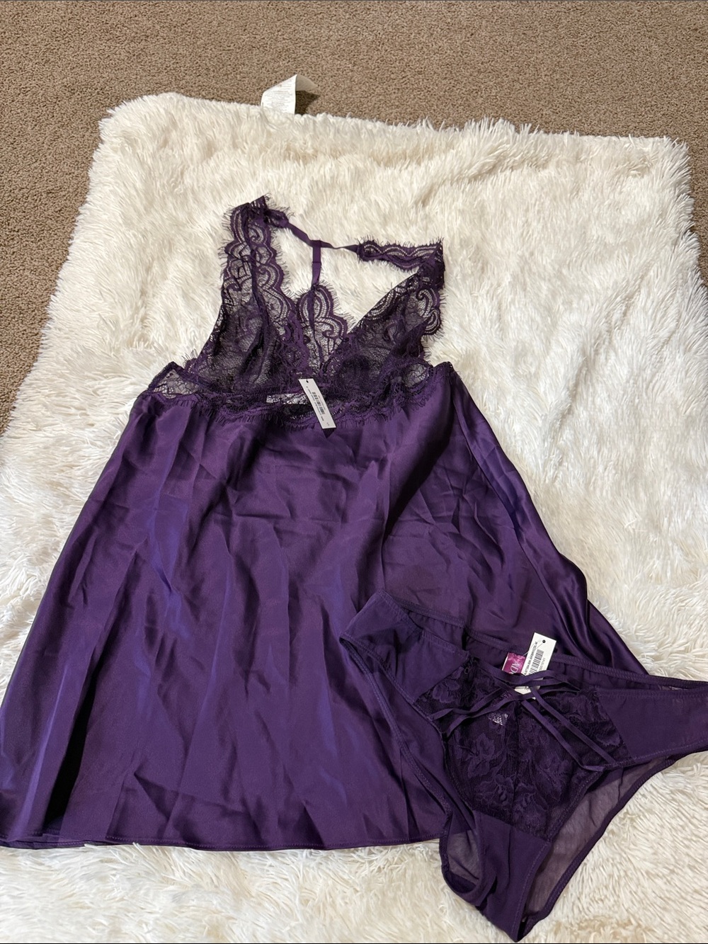 Adore Me Deep Purple Lace Chemise & Thong Set